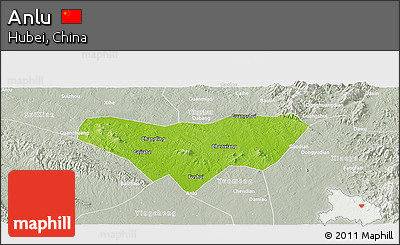 Physical Panoramic Map of Anlu, lighten, semi-desaturated
