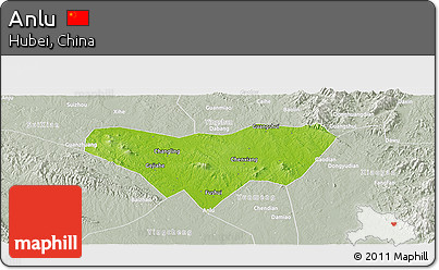 Physical Panoramic Map of Anlu, lighten, semi-desaturated