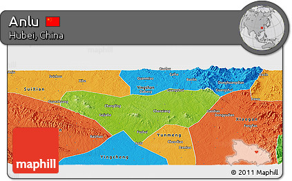 Physical Panoramic Map of Anlu, political outside