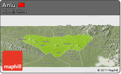 Physical Panoramic Map of Anlu, semi-desaturated
