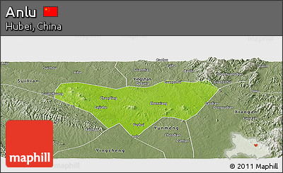 Physical Panoramic Map of Anlu, semi-desaturated
