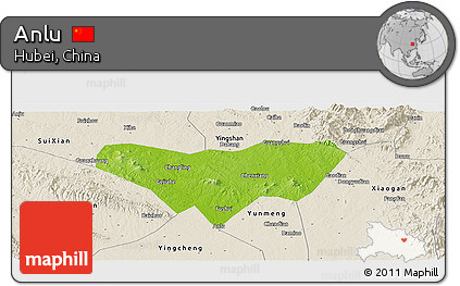 Physical Panoramic Map of Anlu, shaded relief outside