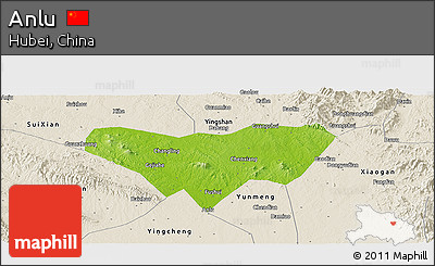 Physical Panoramic Map of Anlu, shaded relief outside