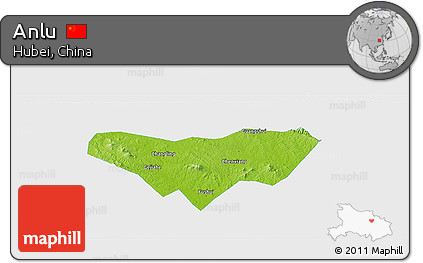 Physical Panoramic Map of Anlu, single color outside
