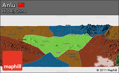 Political Panoramic Map of Anlu, darken