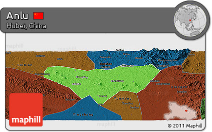 Political Panoramic Map of Anlu, darken