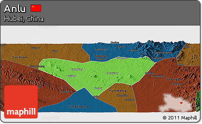 Political Panoramic Map of Anlu, darken
