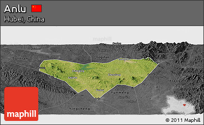 Satellite Panoramic Map of Anlu, darken, desaturated