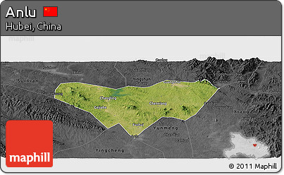 Satellite Panoramic Map of Anlu, darken, desaturated