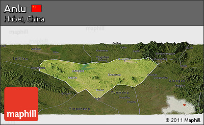 Satellite Panoramic Map of Anlu, darken