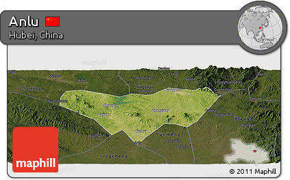 Satellite Panoramic Map of Anlu, darken
