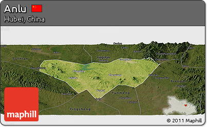 Satellite Panoramic Map of Anlu, darken
