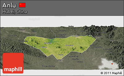 Satellite Panoramic Map of Anlu, darken, semi-desaturated