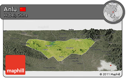 Satellite Panoramic Map of Anlu, darken, semi-desaturated