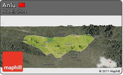 Satellite Panoramic Map of Anlu, darken, semi-desaturated