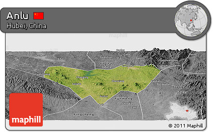 Satellite Panoramic Map of Anlu, desaturated