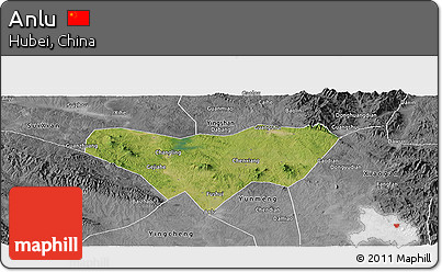 Satellite Panoramic Map of Anlu, desaturated