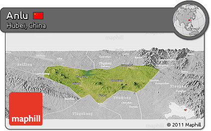 Satellite Panoramic Map of Anlu, lighten, desaturated
