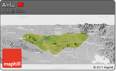 Satellite Panoramic Map of Anlu, lighten, desaturated