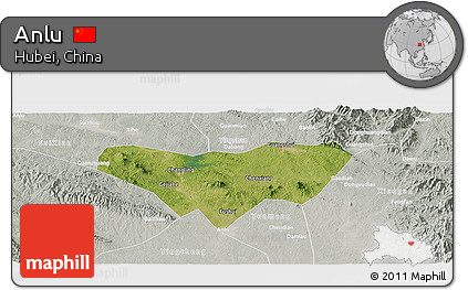 Satellite Panoramic Map of Anlu, lighten, semi-desaturated