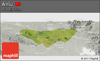 Satellite Panoramic Map of Anlu, lighten, semi-desaturated