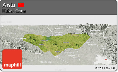 Satellite Panoramic Map of Anlu, lighten, semi-desaturated