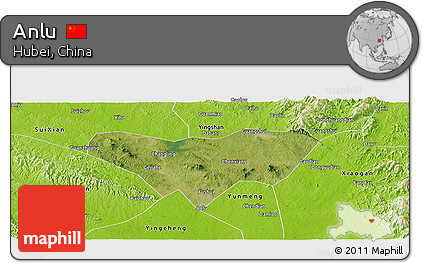 Satellite Panoramic Map of Anlu, physical outside