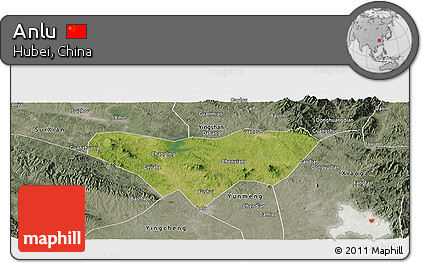 Satellite Panoramic Map of Anlu, semi-desaturated