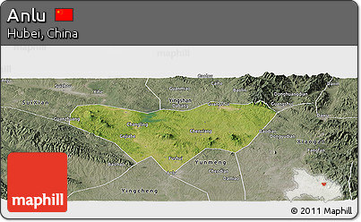 Satellite Panoramic Map of Anlu, semi-desaturated