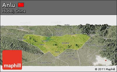 Satellite Panoramic Map of Anlu, semi-desaturated