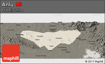 Shaded Relief Panoramic Map of Anlu, darken