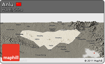 Shaded Relief Panoramic Map of Anlu, darken