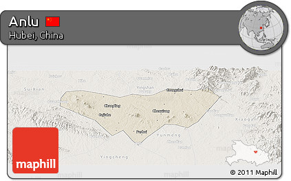 Shaded Relief Panoramic Map of Anlu, lighten