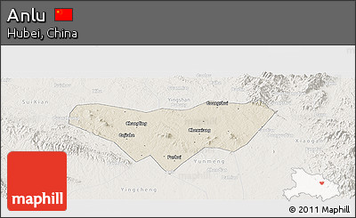 Shaded Relief Panoramic Map of Anlu, lighten