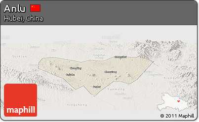 Shaded Relief Panoramic Map of Anlu, lighten