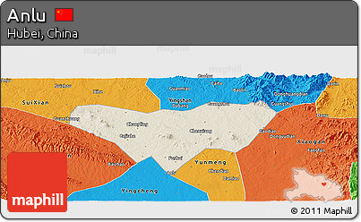 Shaded Relief Panoramic Map of Anlu, political outside