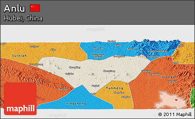 Shaded Relief Panoramic Map of Anlu, political outside