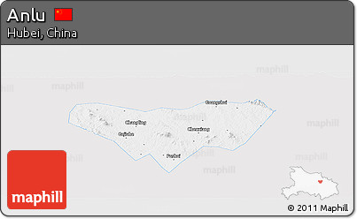 Silver Style Panoramic Map of Anlu, single color outside