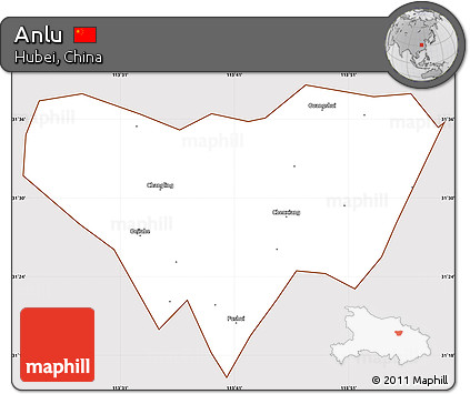 Classic Style Simple Map of Anlu, cropped outside