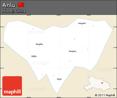 Classic Style Simple Map of Anlu, single color outside