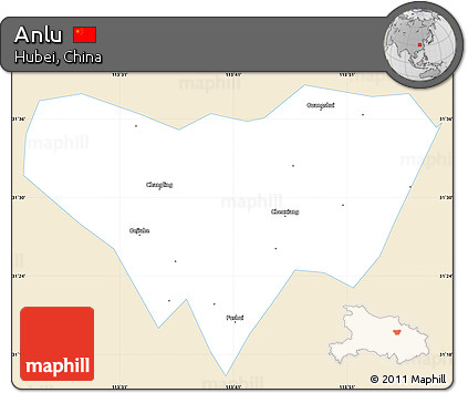 Classic Style Simple Map of Anlu, single color outside