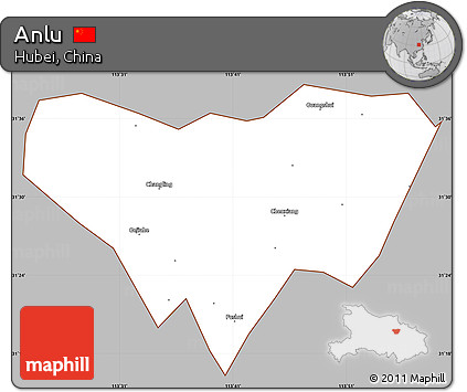 Gray Simple Map of Anlu, cropped outside