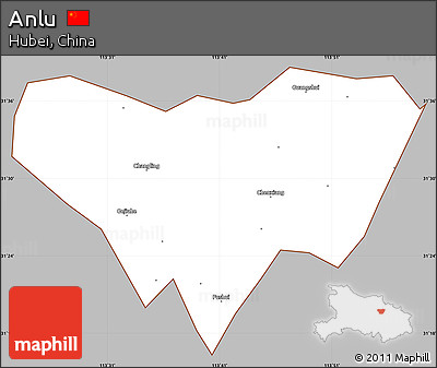 Gray Simple Map of Anlu, cropped outside
