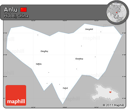 Gray Simple Map of Anlu, single color outside