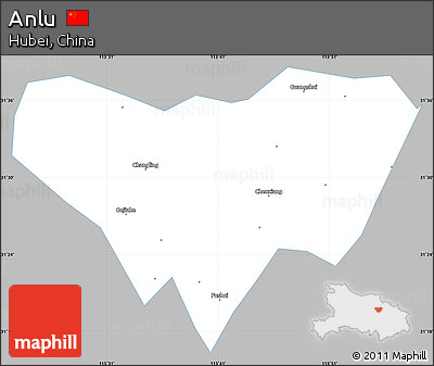 Gray Simple Map of Anlu, single color outside