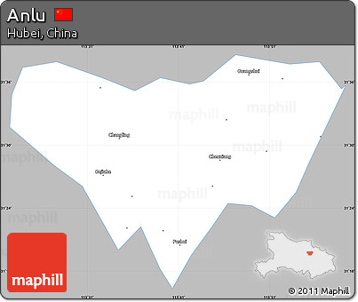 Gray Simple Map of Anlu, single color outside