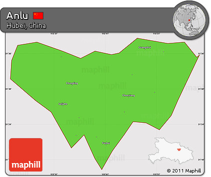 Political Simple Map of Anlu, cropped outside