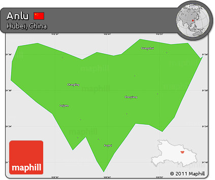 Political Simple Map of Anlu, single color outside