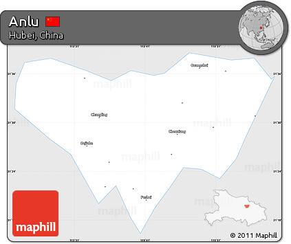 Silver Style Simple Map of Anlu, single color outside