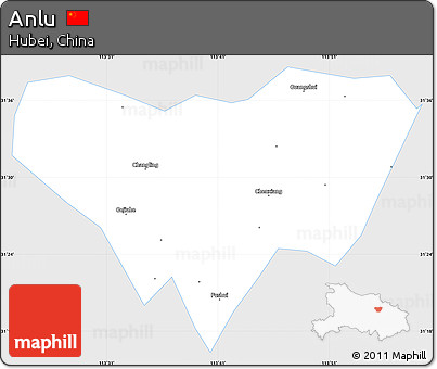 Silver Style Simple Map of Anlu, single color outside